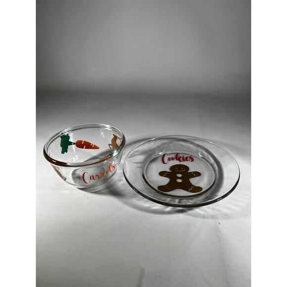 Christmas Glass Cookies For Santa Plate Carrots For Reindeer Bowl Clear Dishes - Picture 2 of 16